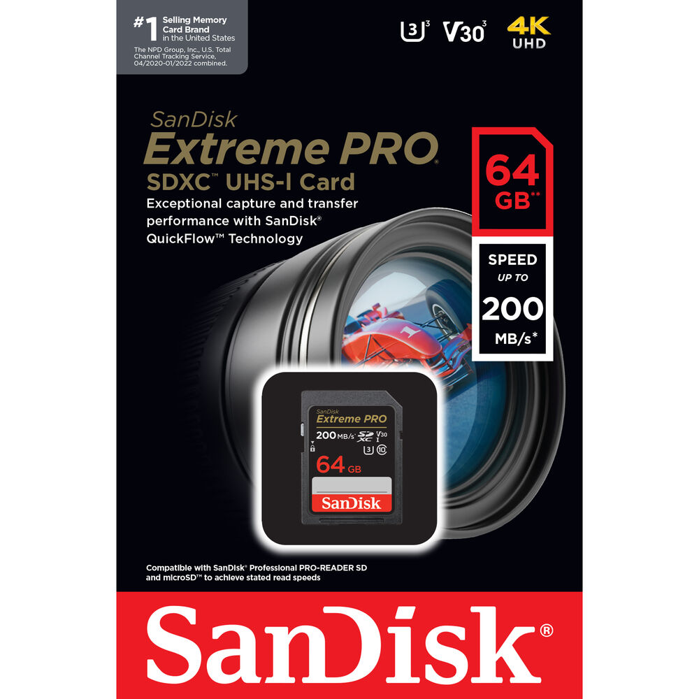 SanDisk SD 64GB Extreme Pro 200MB/s UHS-I Class10 U3 V30 - 4